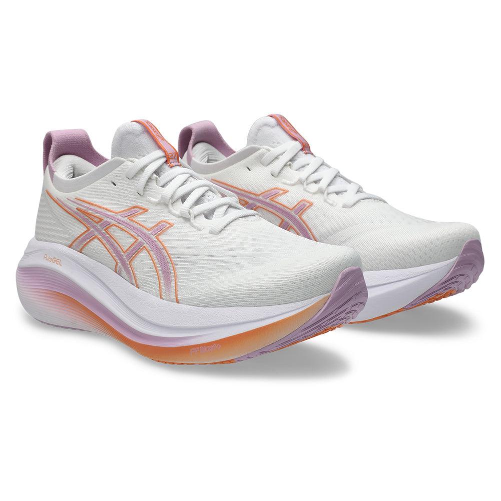 Women`s GEL-Nimbus 27 Running Shoes White and Light Ube ASICS