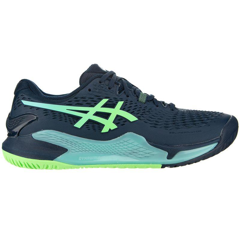 Men`s Gel-Resolution 9 Tennis Shoes Navy Blue Lime Burst TOURNAMENT GEAR ASICS
