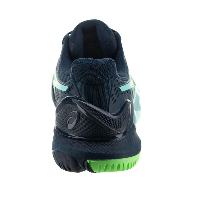 Men`s Gel-Resolution 9 Tennis Shoes Navy Blue Lime Burst TOURNAMENT GEAR ASICS
