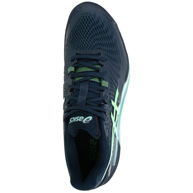 Men`s Gel-Resolution 9 Tennis Shoes Navy Blue Lime Burst TOURNAMENT GEAR ASICS