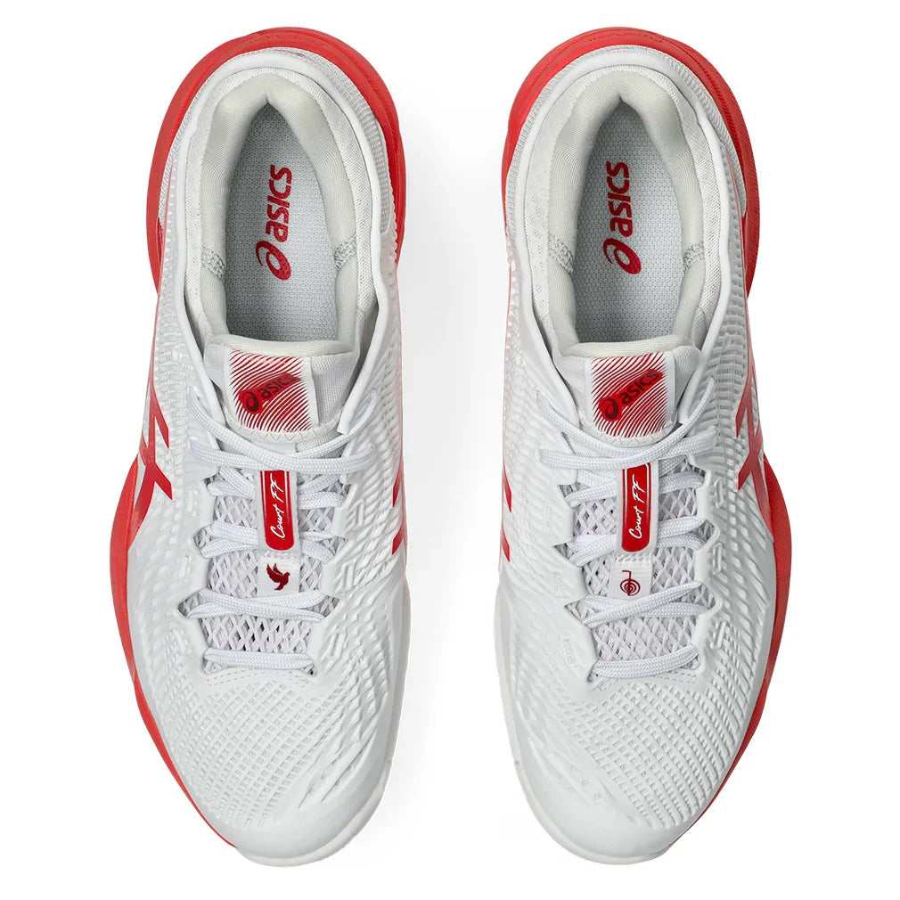 Men`s Court FF 3 Novak Tennis Shoes White and Electric Red ASICS