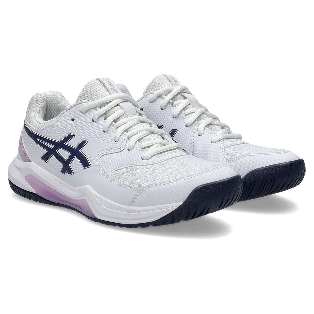 Women`s GEL-Dedicate 8 Wide Tennis Shoes White and Indigo Fog ASICS