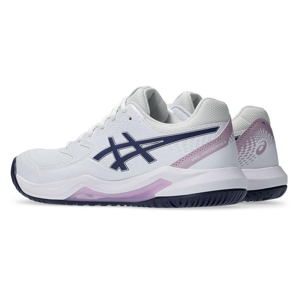 Women`s GEL-Dedicate 8 Wide Tennis Shoes White and Indigo Fog ASICS