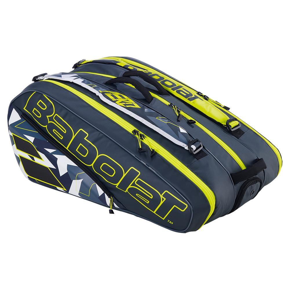 Pure Aero RHx12 Tennis Bag Grey and Yellow Tournament Gear BABOLAT Grey