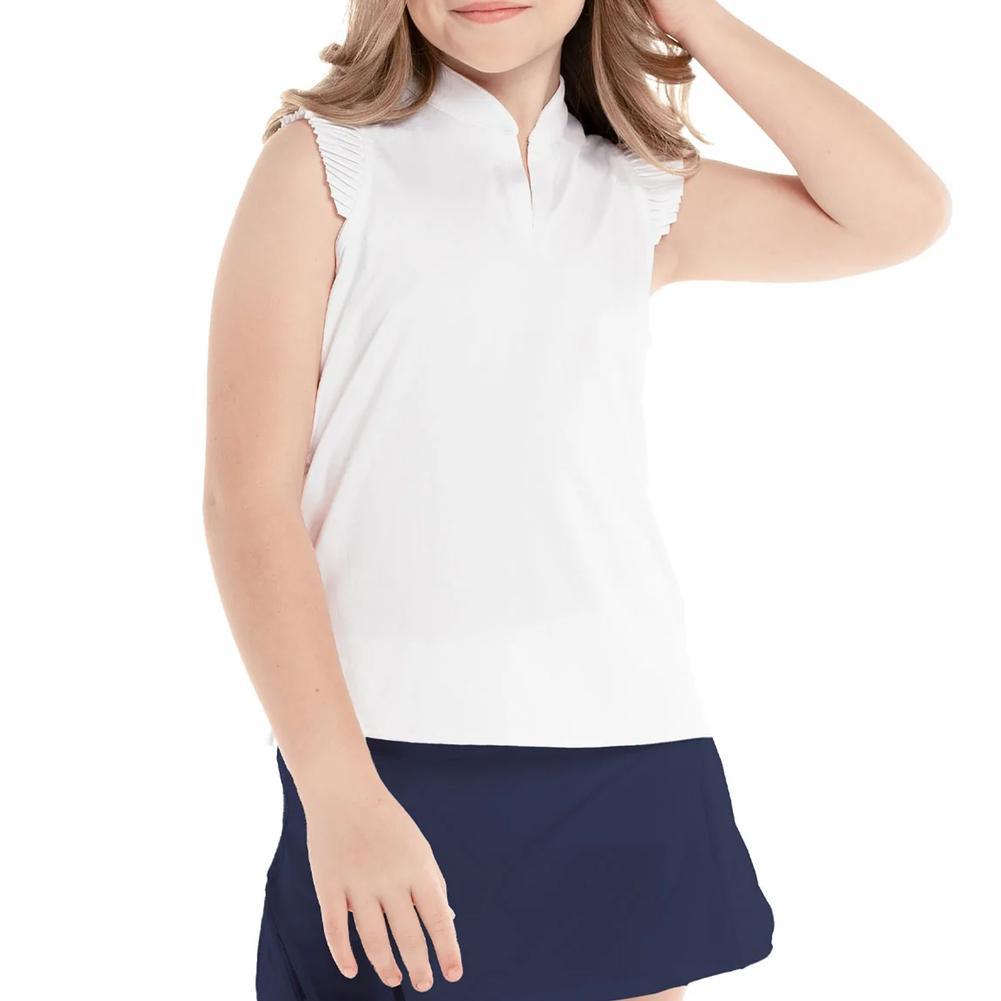 Girls` Pleat Me Up Tennis Tank Girls Apparel LUCKY IN LOVE White S