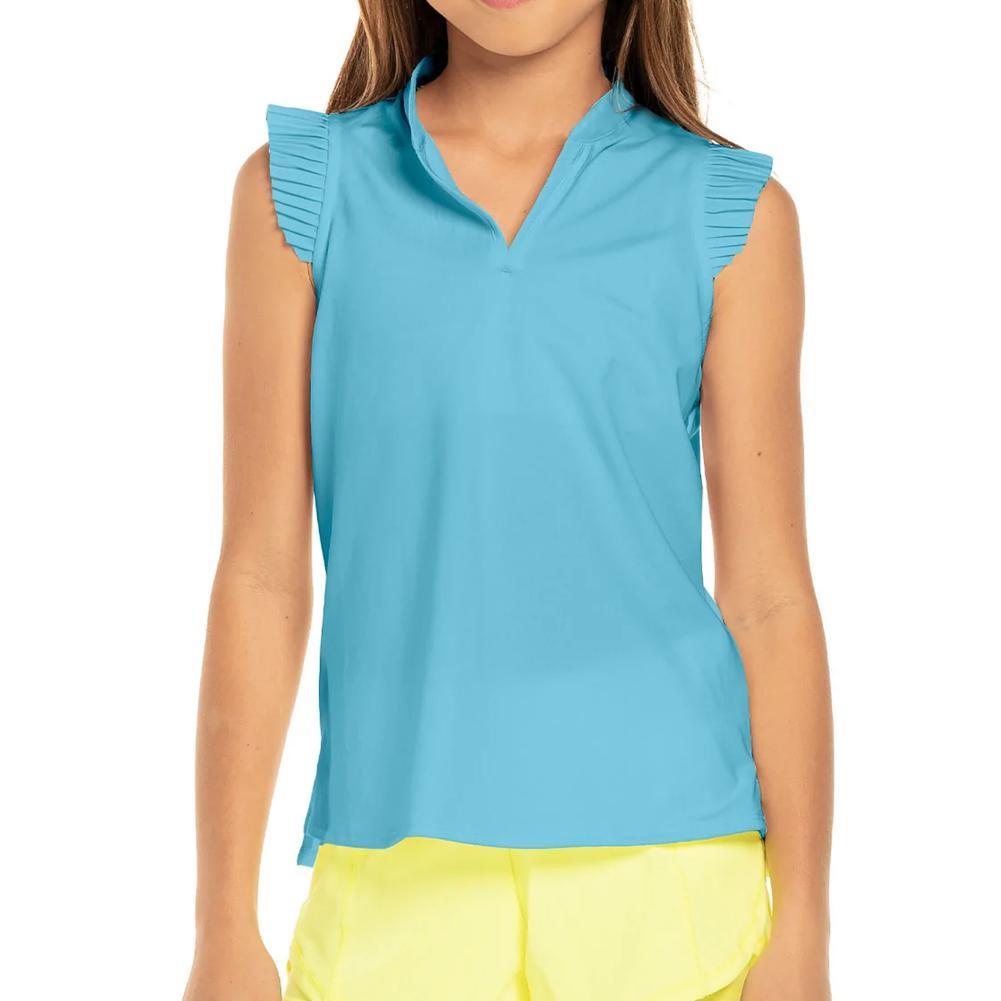 Girls` Pleat Me Up Tennis Tank Girls Apparel LUCKY IN LOVE Ocean 2XS