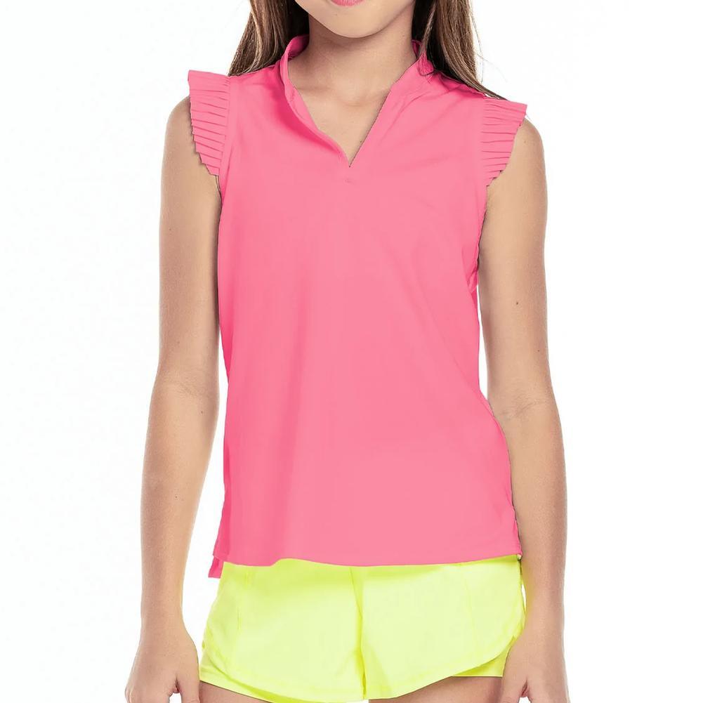 Girls` Pleat Me Up Tennis Tank Girls Apparel LUCKY IN LOVE Pink 2XS