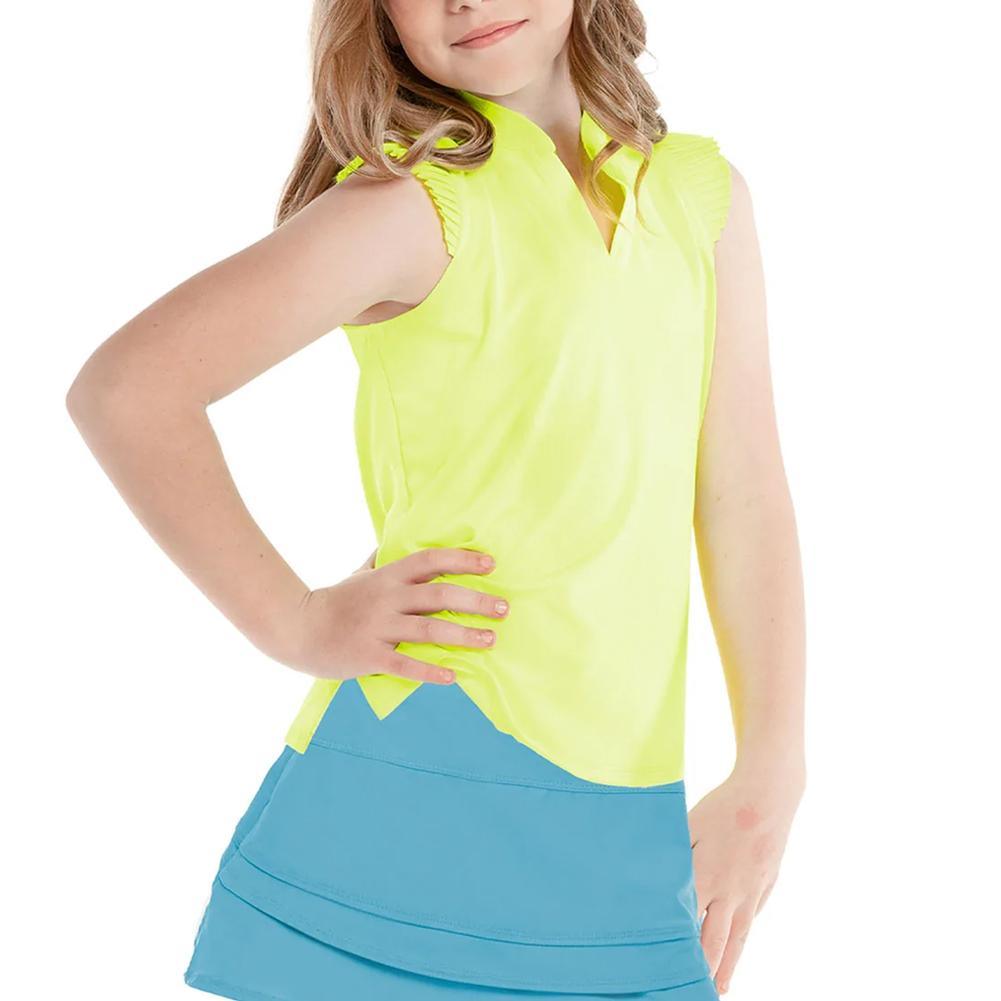 Girls` Pleat Me Up Tennis Tank Girls Apparel LUCKY IN LOVE Yellow 2XS