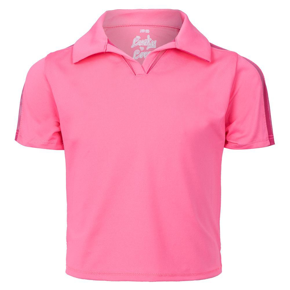 Girls` Cropped Tennis Polo Girls Apparel LUCKY IN LOVE Pink 2XS