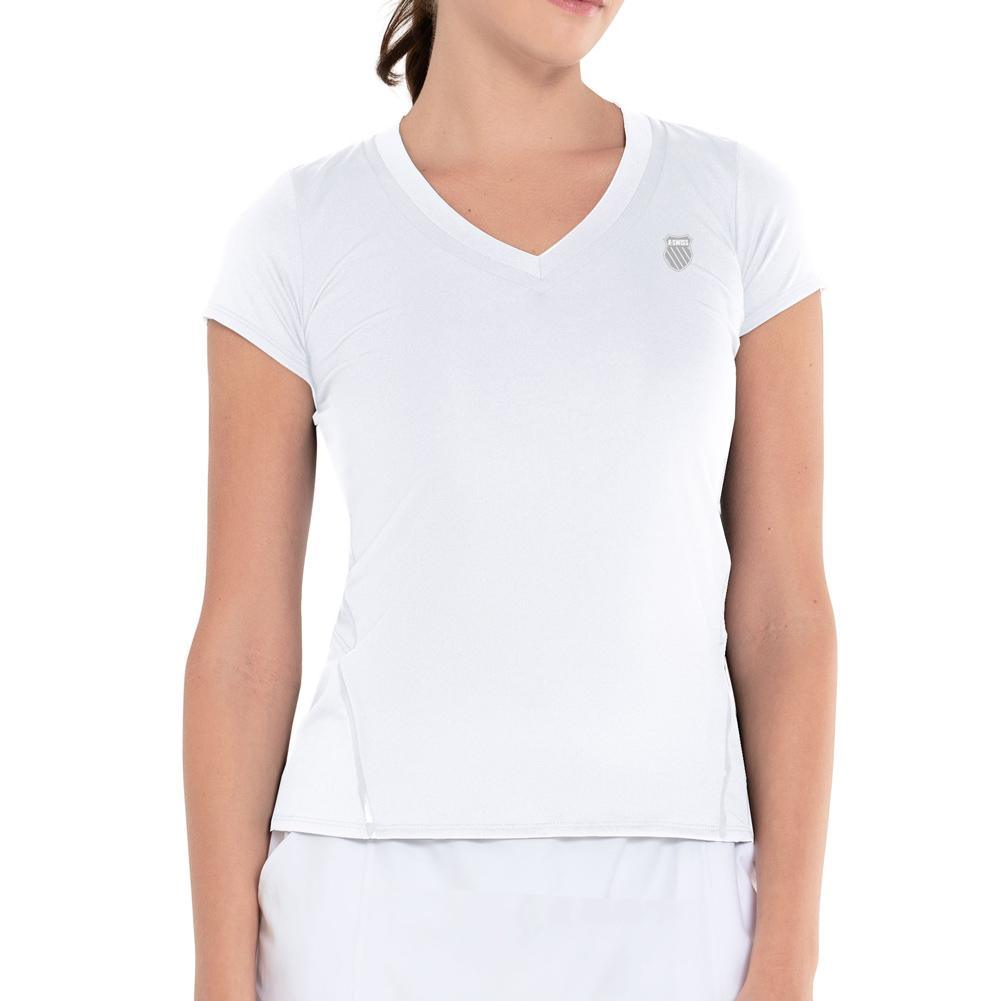 Women's Excel V-Neck Tennis Short Sleeve Womens Apparel K-SWISS White XS