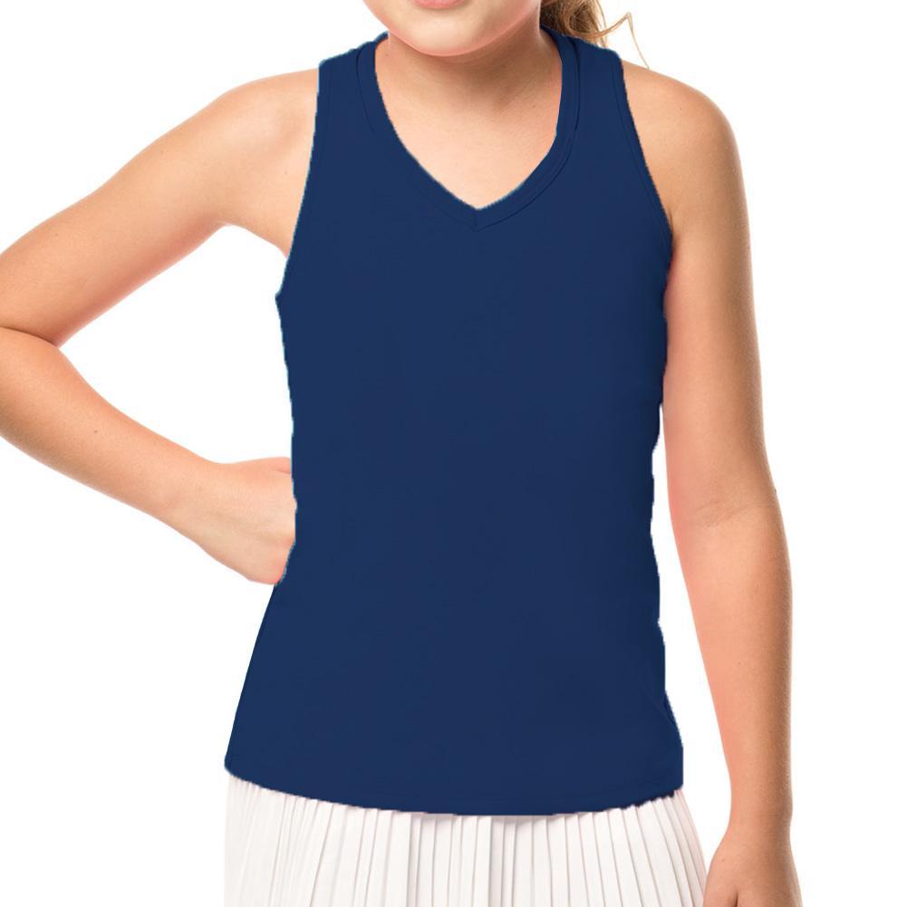 Girl's V-Neck Cutout Tennis Tank Navy Girls Apparel LUCKY IN LOVE 2XS
