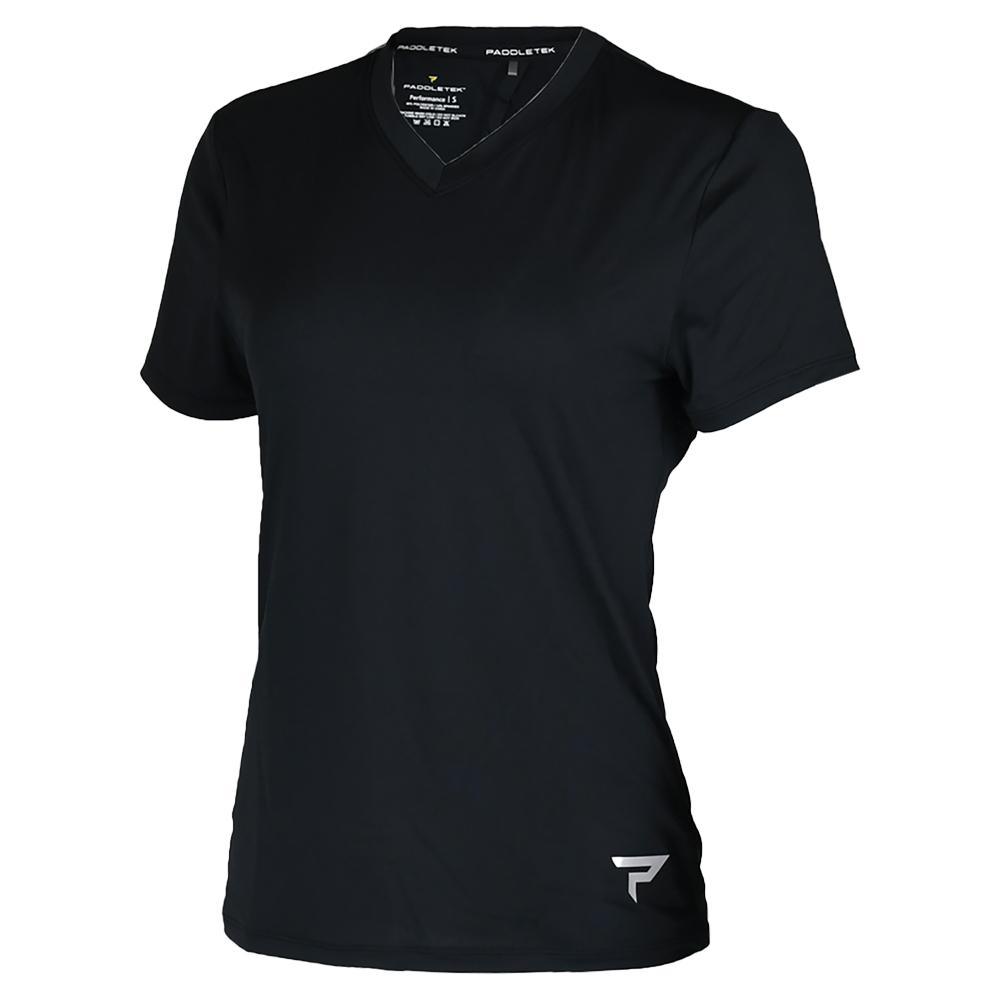 Womens Short Sleeve Performance Tennis Top Black and Sleet Womens Apparel PADDLETEK S
