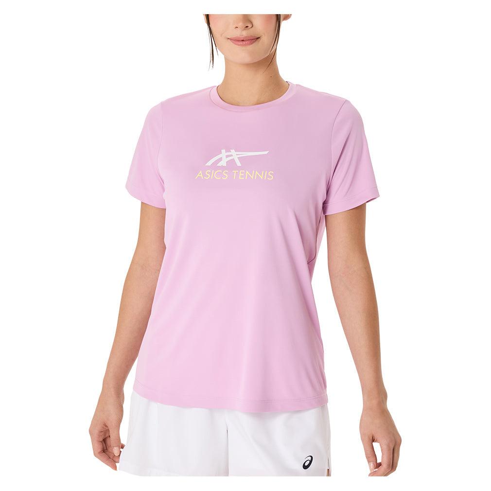 Women`s Court Graphic Tennis Tee Light Ube and Brilliant White ASICS XS Light Ube and Brilliant White
