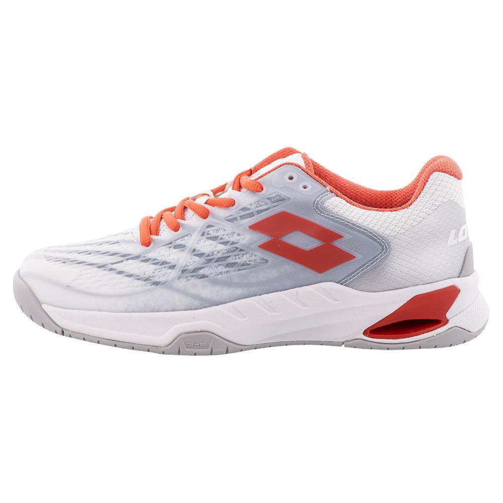 Women's Mirage 100 Speed Tennis Shoes All White and Red Poppy Womens Shoes LOTTO