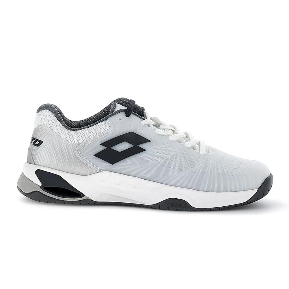 Men`s Mirage 100 Speed Tennis Shoes All White and Asphalt TOP TENNIS SHOES LOTTO