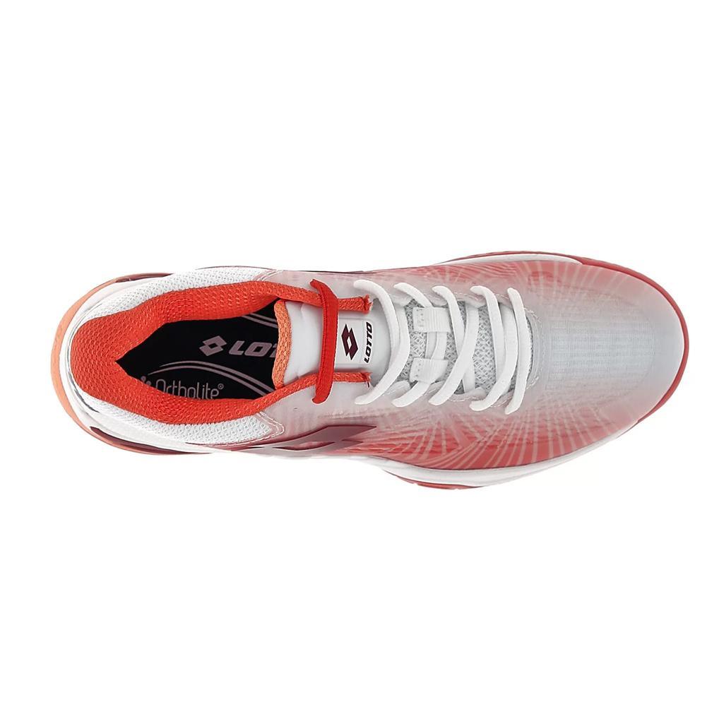 Women's Mirage 100 2nd Speed Tennis Shoes All White and Grenadine Red Womens Shoes LOTTO