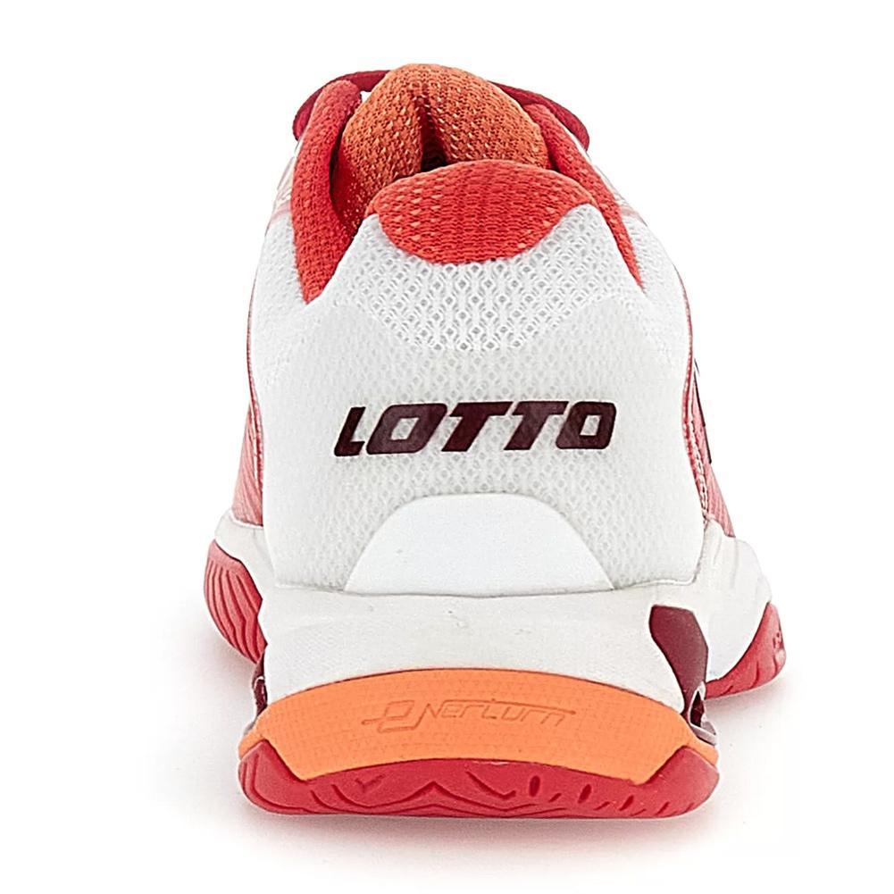 Women's Mirage 100 2nd Speed Tennis Shoes All White and Grenadine Red Womens Shoes LOTTO