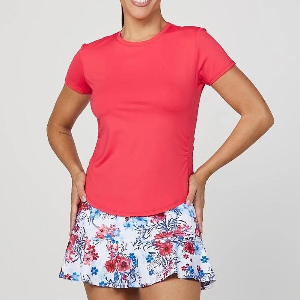 Womens Wild Flowers 24 Inch Short Sleeve Tennis Top Berry Red Womens Apparel SOFIBELLA