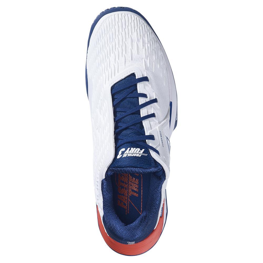 Men's Propulse Fury 3 All Court Tennis Shoes White and Estate Blue Tournament Gear BABOLAT