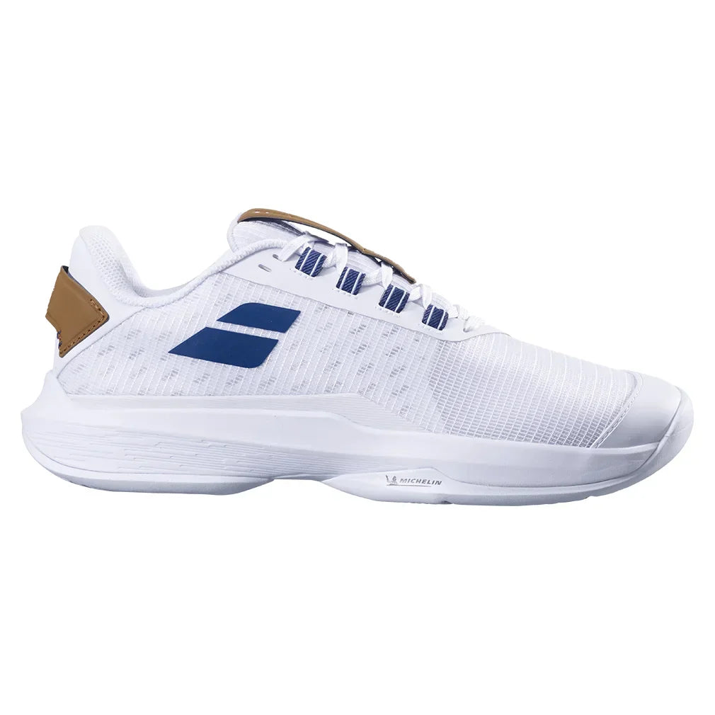 Men`s Jet Tere 2 Wimbledon Tennis Shoes White and Blue Navy BABOLAT