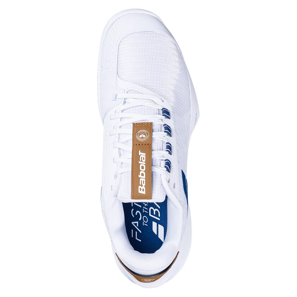 Men`s Jet Tere 2 Wimbledon Tennis Shoes White and Blue Navy BABOLAT