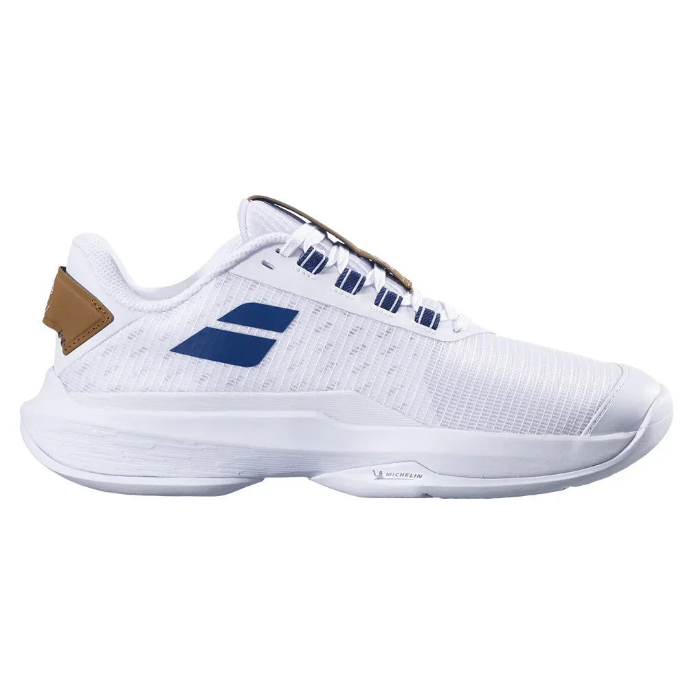 Women`s Jet Tere 2 Wimbledon Tennis Shoes White and Blue Navy BABOLAT