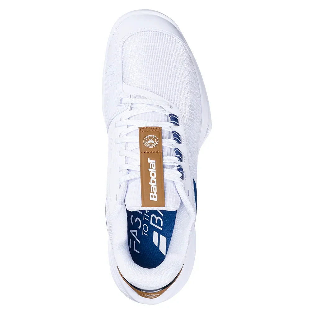 Women`s Jet Tere 2 Wimbledon Tennis Shoes White and Blue Navy BABOLAT