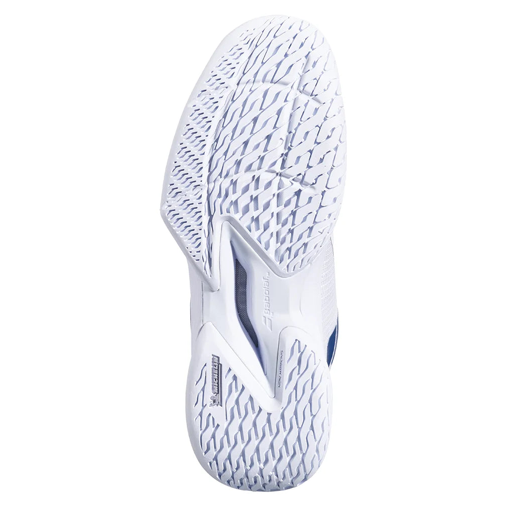 Women`s Jet Tere 2 Wimbledon Tennis Shoes White and Blue Navy BABOLAT