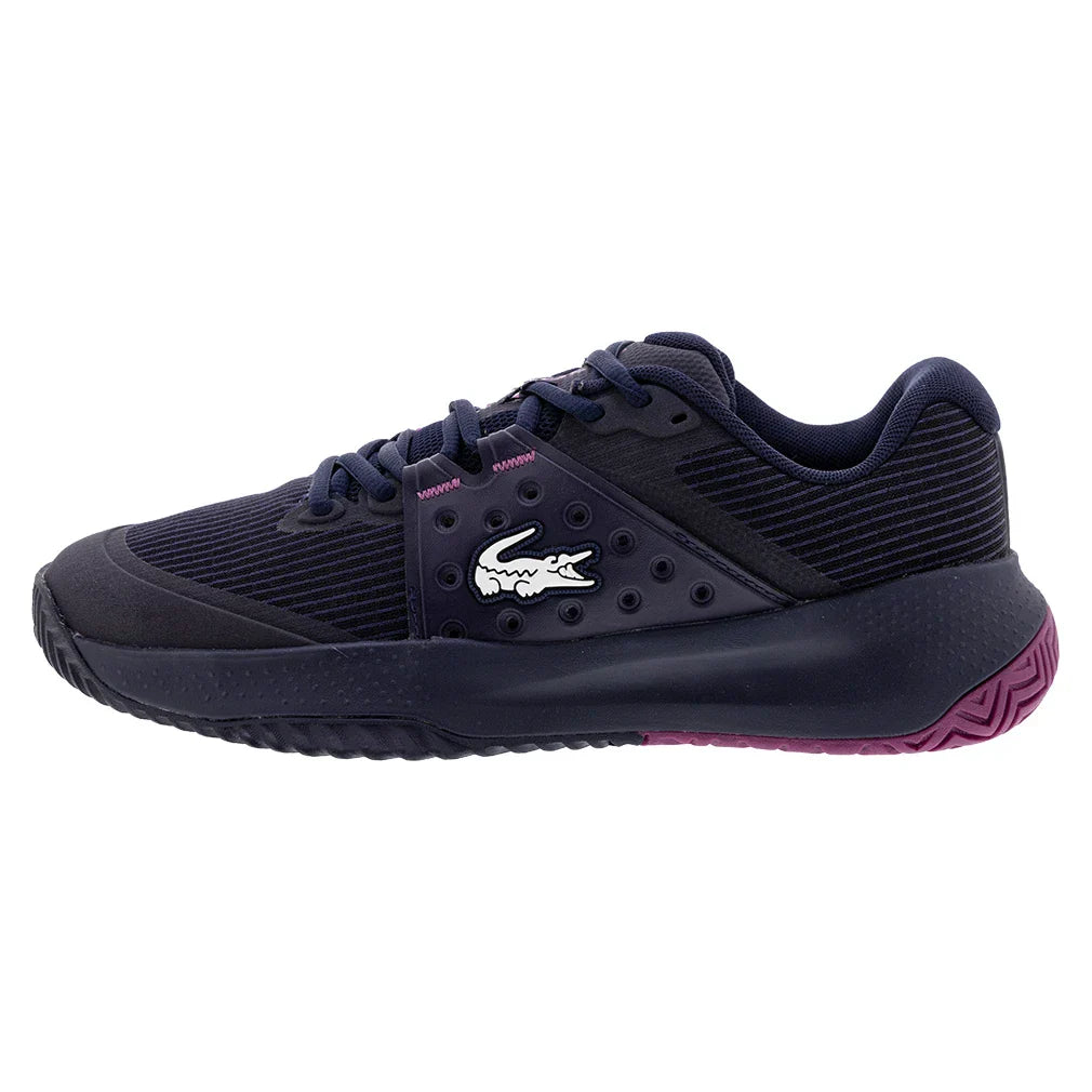 Women`s Power Serve Tennis Shoes Navy and Pink LACOSTE