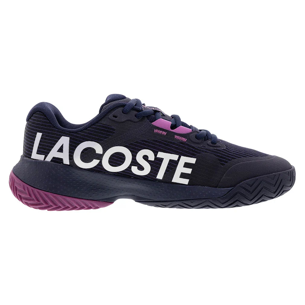 Women`s Power Serve Tennis Shoes Navy and Pink LACOSTE