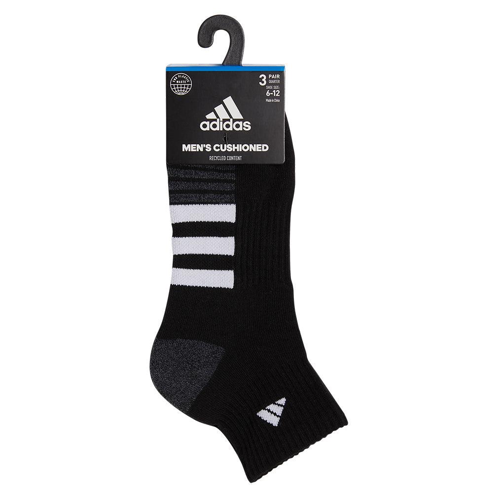 Men`s Cushioned 3.0 3 Pack Quarter Tennis Socks Black and White SOCKS ADIDAS
