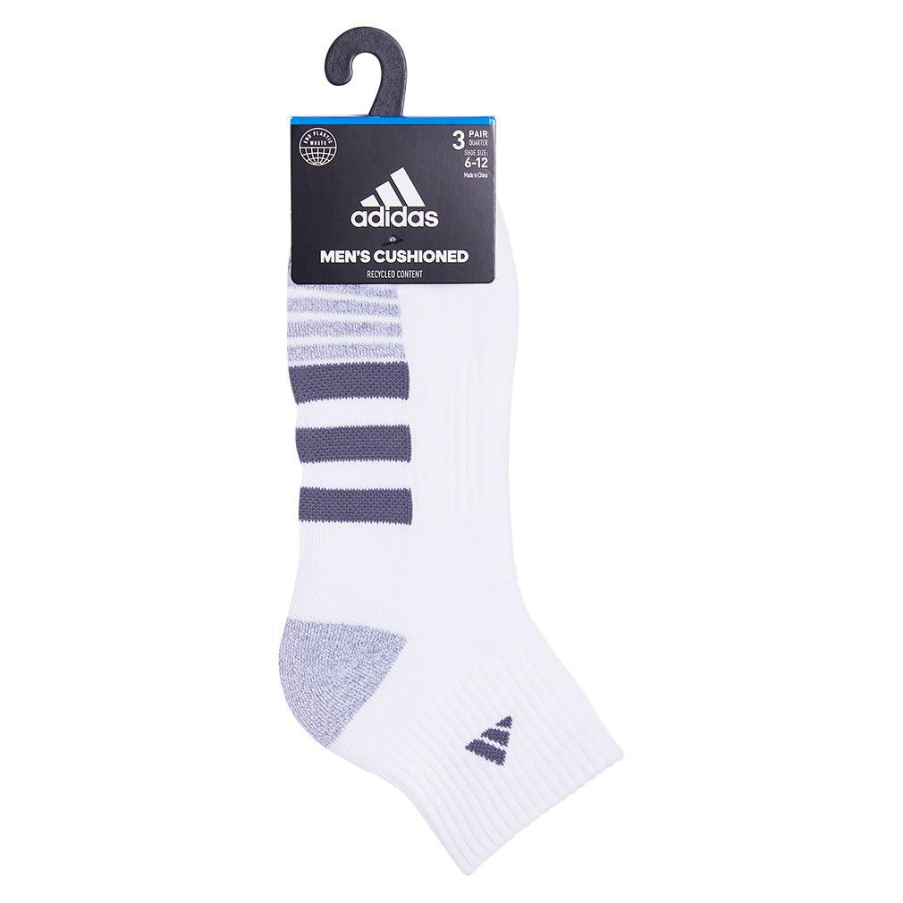 Men`s Cushioned 3.0 3 Pack Quarter Tennis Socks White and Onix Grey ADIDAS