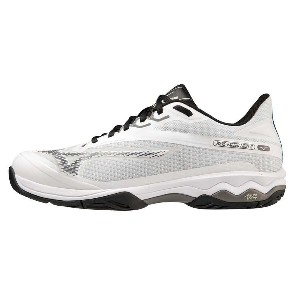Men's Wave Exceed Light 2 AC Tennis Shoes White and Metallic Grey Top Tennis Shoes MIZUNO 7.5
