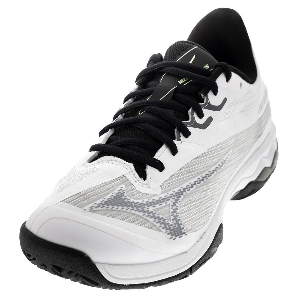 Men's Wave Exceed Light 2 AC Tennis Shoes White and Metallic Grey Top Tennis Shoes MIZUNO