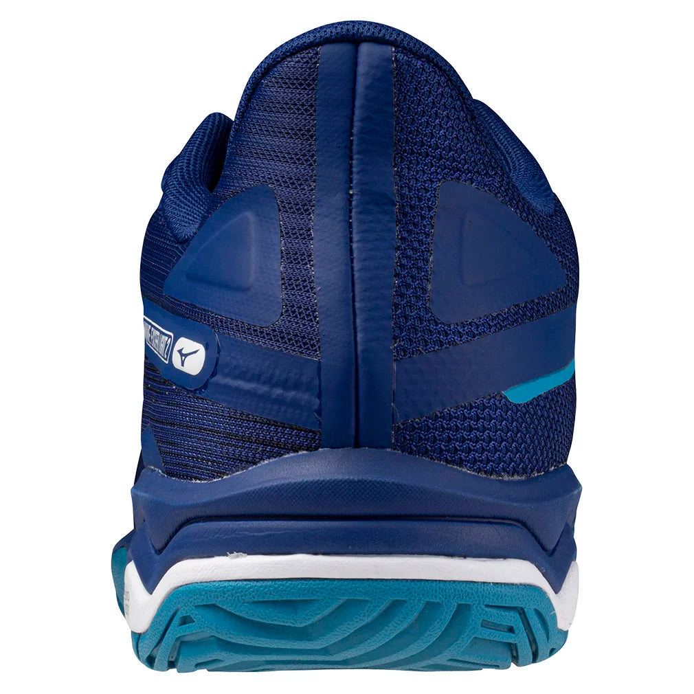 Men`s Wave Exceed Light 2 Tennis Shoes Bellwether Blue and White MIZUNO