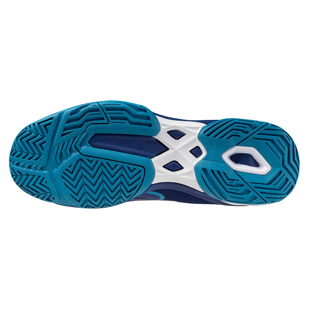 Men`s Wave Exceed Light 2 Tennis Shoes Bellwether Blue and White MIZUNO