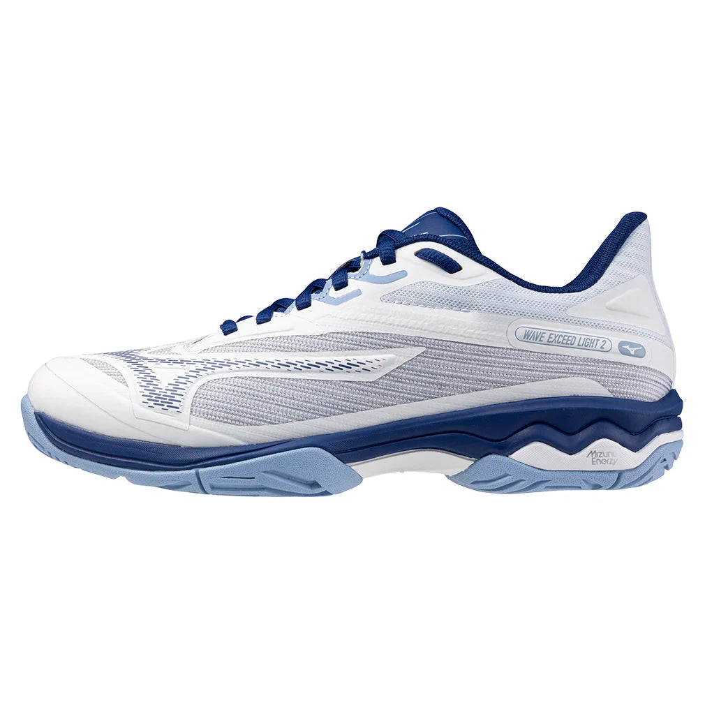 Women`s Wave Exceed Light 2 Tennis Shoes Bel Air Blue and White MIZUNO