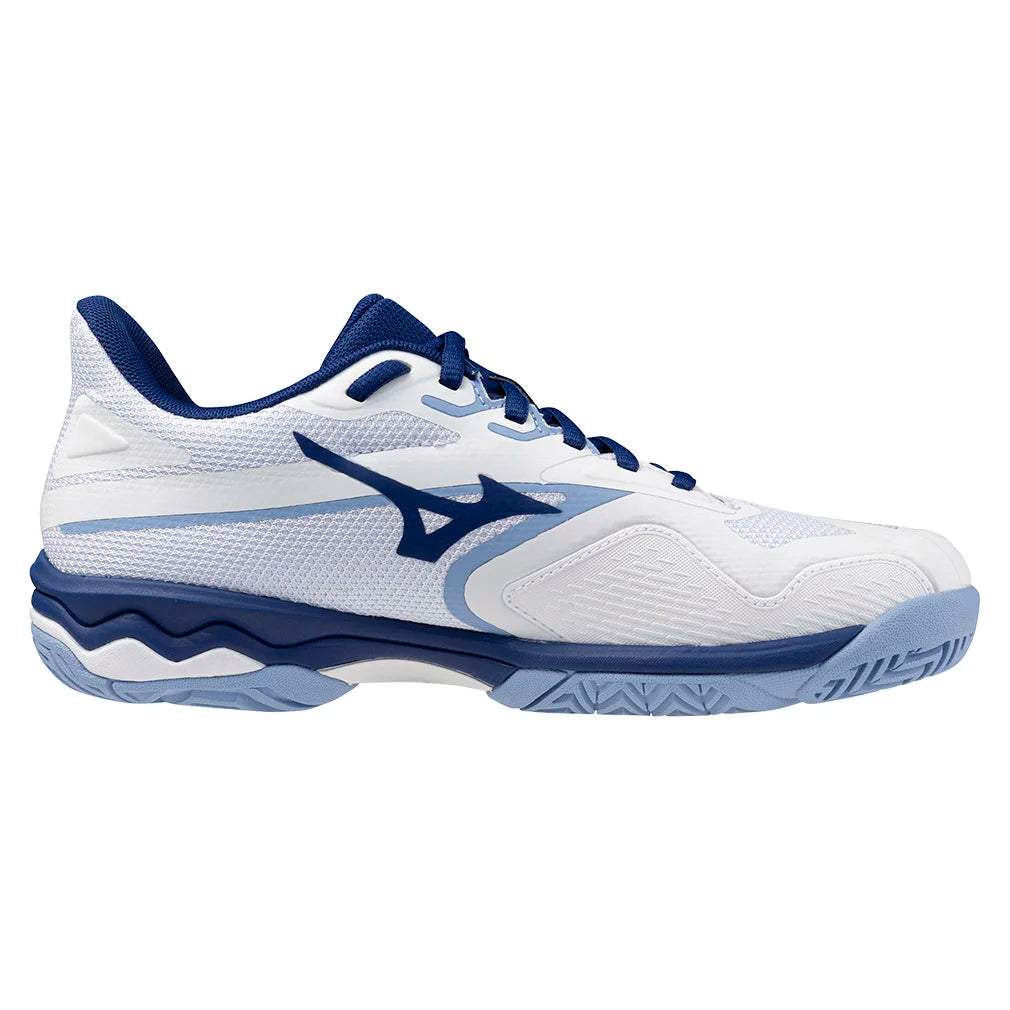 Women`s Wave Exceed Light 2 Tennis Shoes Bel Air Blue and White MIZUNO