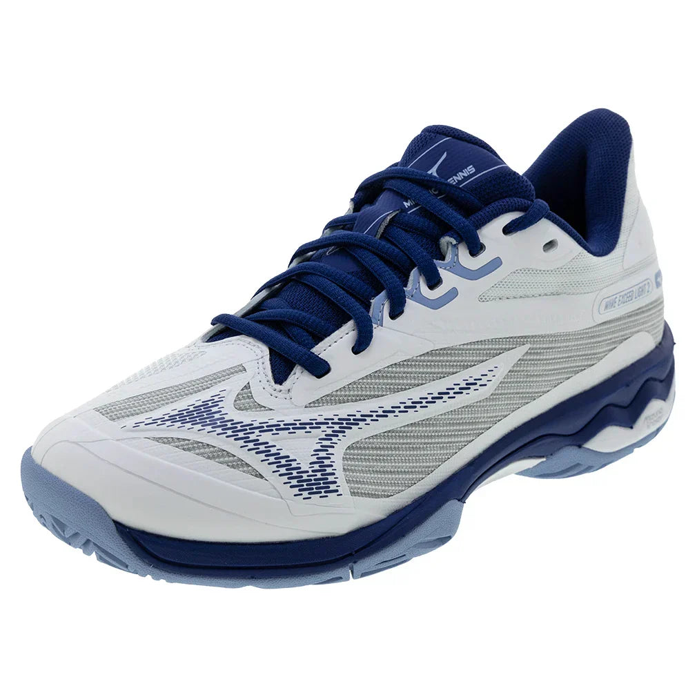 Women`s Wave Exceed Light 2 Tennis Shoes Bel Air Blue and White MIZUNO 6 Blue