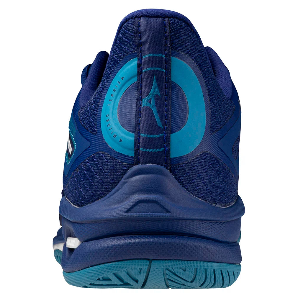 Men`s Wave Exceed Tour 6 Tennis Shoes Bellwether Blue and White MIZUNO