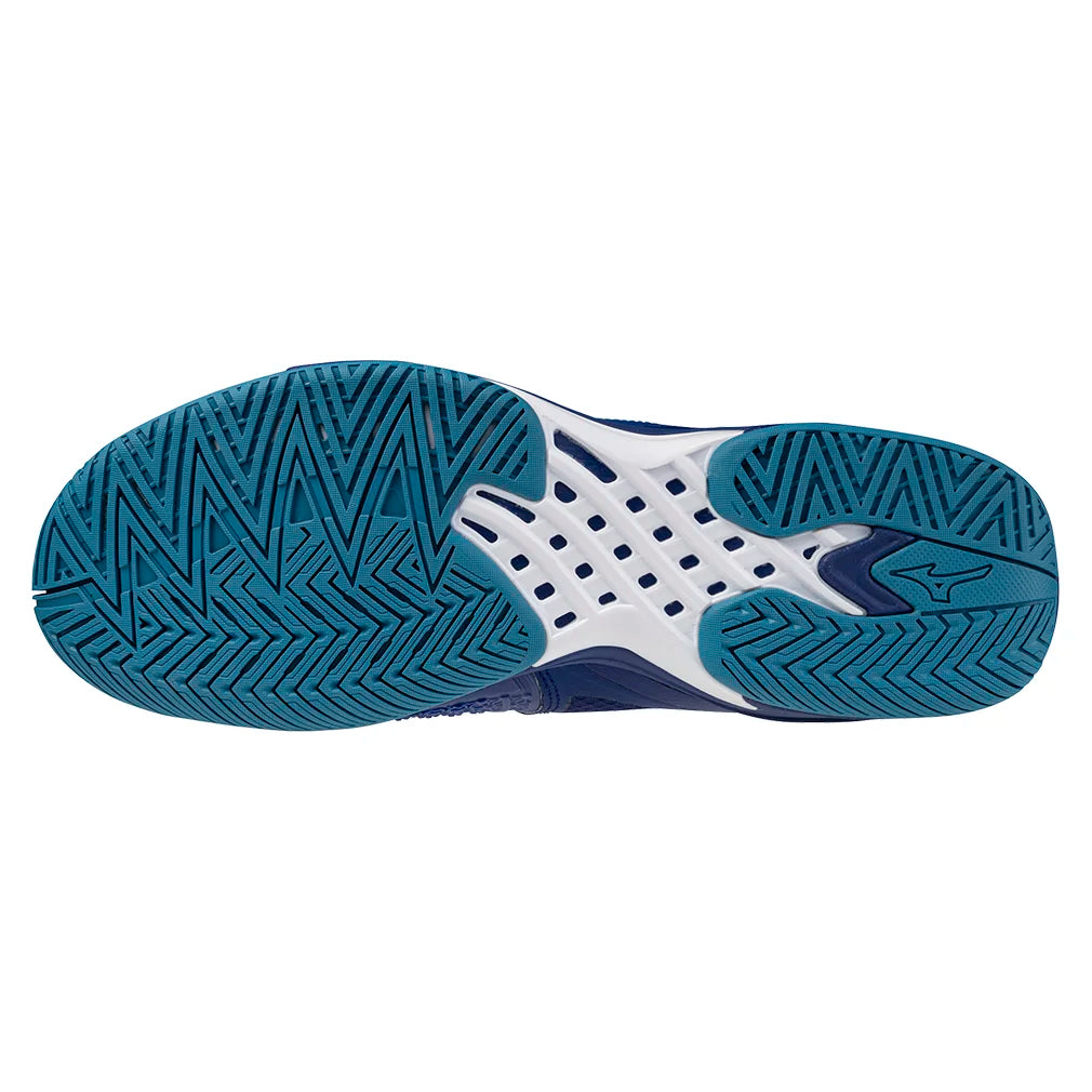 Men`s Wave Exceed Tour 6 Tennis Shoes Bellwether Blue and White MIZUNO