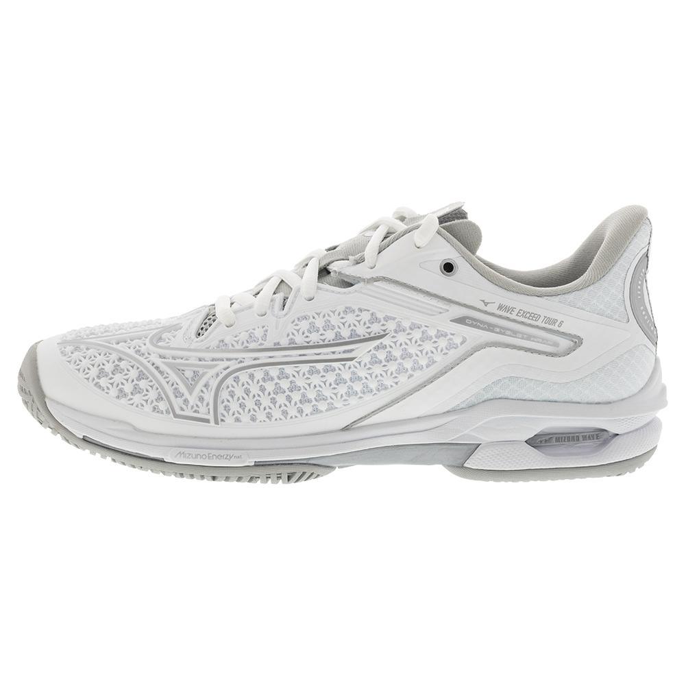 Women's Wave Exceed Tour 6 AC Tennis Shoes White and Silver Womens Shoes MIZUNO