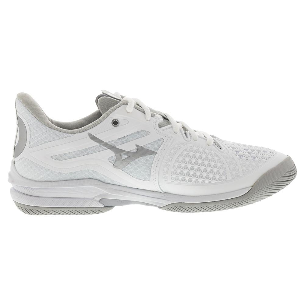 Women's Wave Exceed Tour 6 AC Tennis Shoes White and Silver Womens Shoes MIZUNO