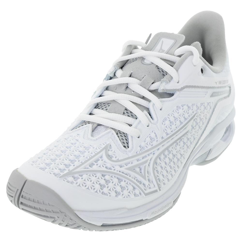 Women's Wave Exceed Tour 6 AC Tennis Shoes White and Silver Womens Shoes MIZUNO
