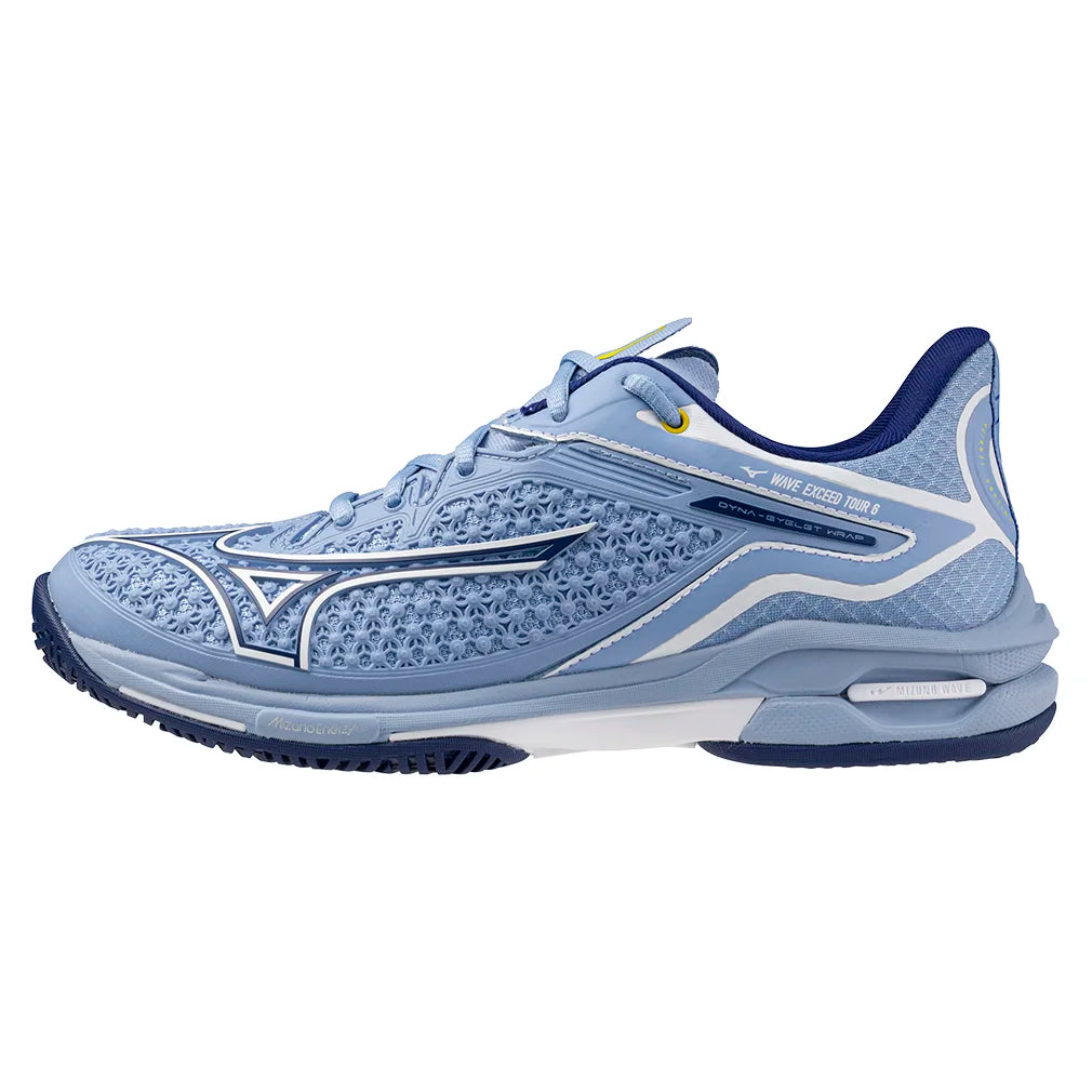 Women`s Wave Exceed Tour 6 Tennis Shoes Bel Air Blue and White MIZUNO