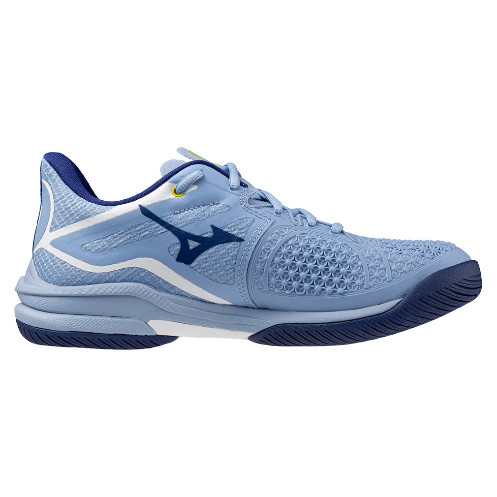 Women`s Wave Exceed Tour 6 Tennis Shoes Bel Air Blue and White MIZUNO