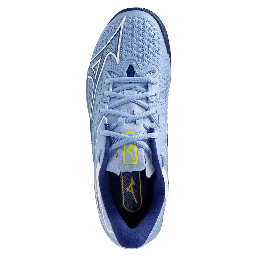 Women`s Wave Exceed Tour 6 Tennis Shoes Bel Air Blue and White MIZUNO
