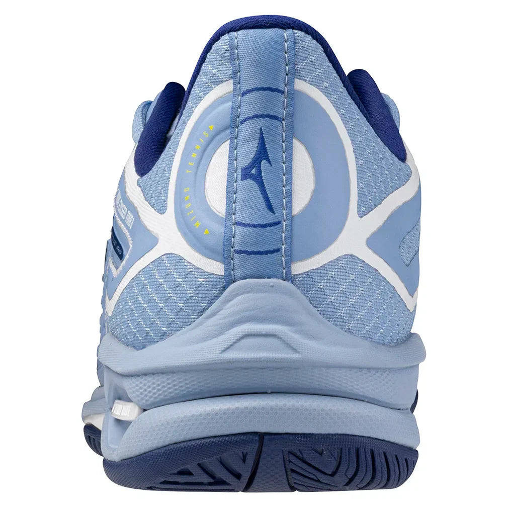 Women`s Wave Exceed Tour 6 Tennis Shoes Bel Air Blue and White MIZUNO