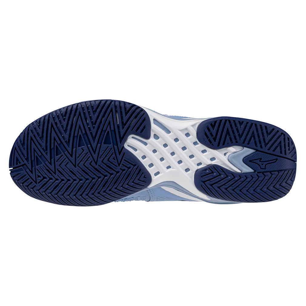 Women`s Wave Exceed Tour 6 Tennis Shoes Bel Air Blue and White MIZUNO