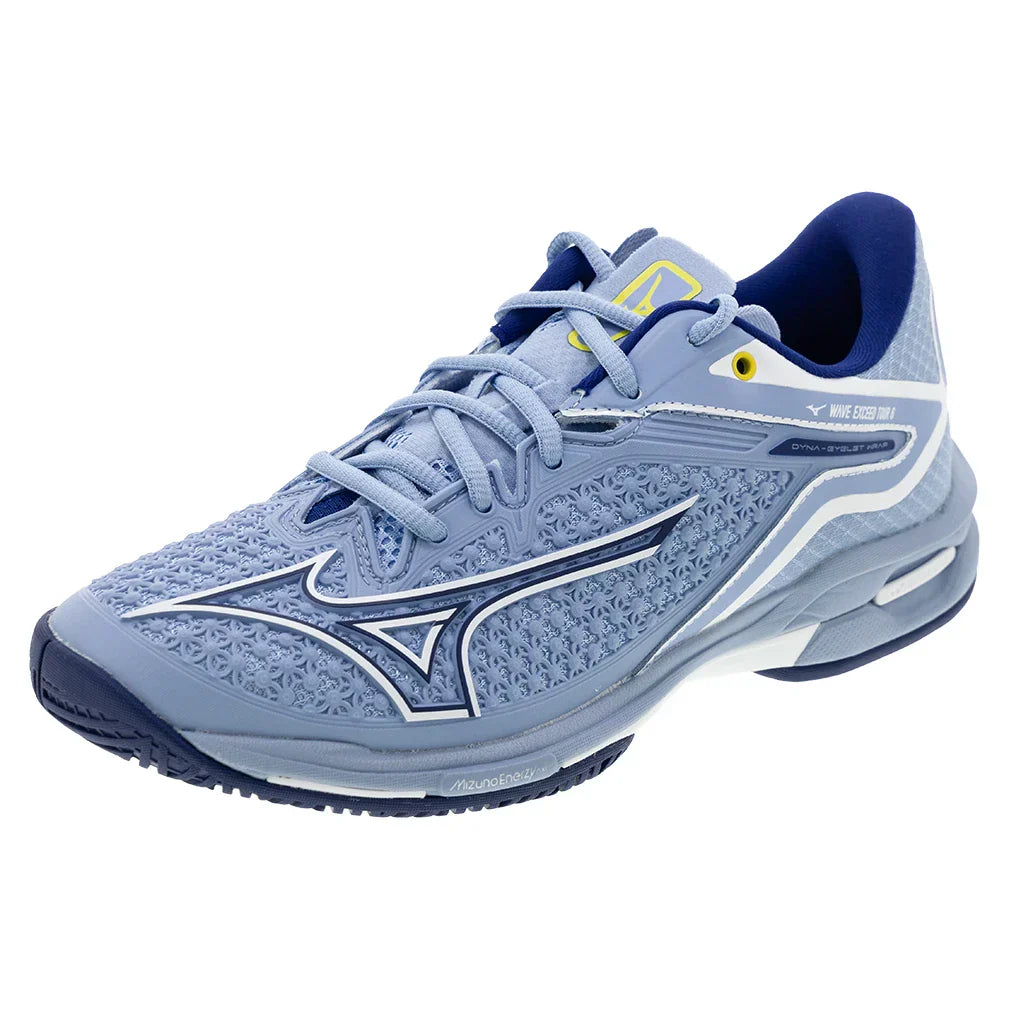 Women`s Wave Exceed Tour 6 Tennis Shoes Bel Air Blue and White MIZUNO 6 Blue